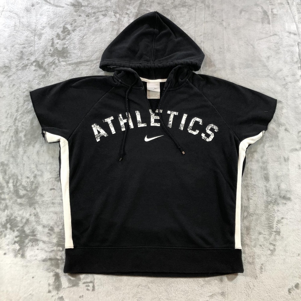 vtg y2k Nike Hoodie youth L 16-18 Black Short Sleeve Athletics Swoosh Pullover
